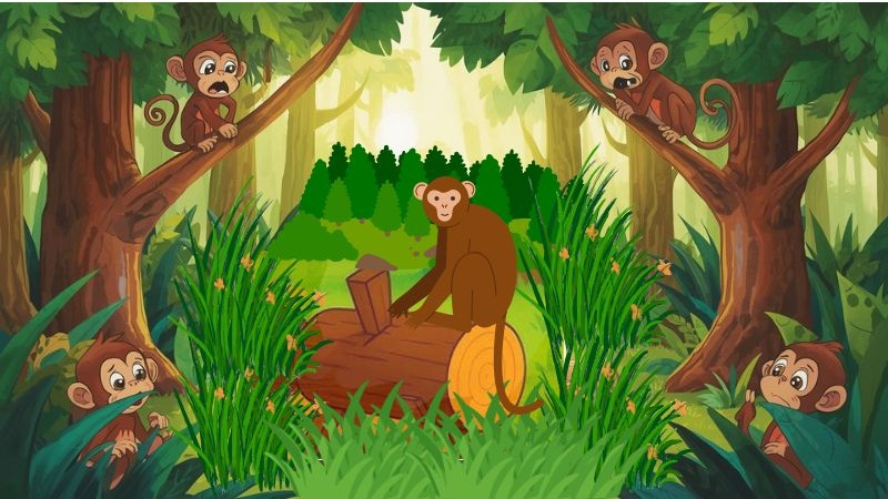 Panchatantra tales, monkey and the log. monkey and the wedge, moral stories for kids, bedtime stories for kids, stories, panchatantra stories